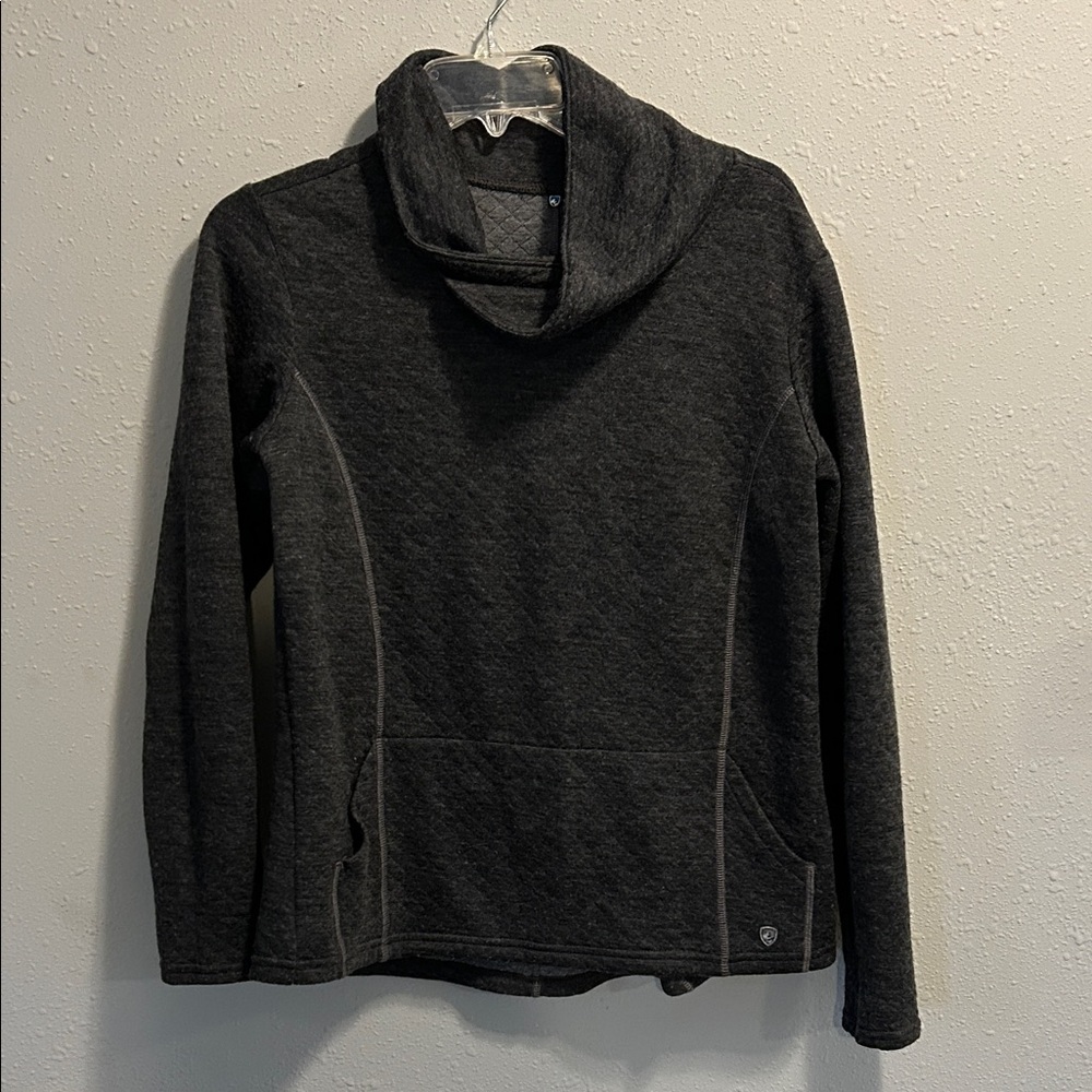 Kuhl Athena Pullover Cowl Neck Sweater Textured‎ Quilted Knit Charcoal Grey